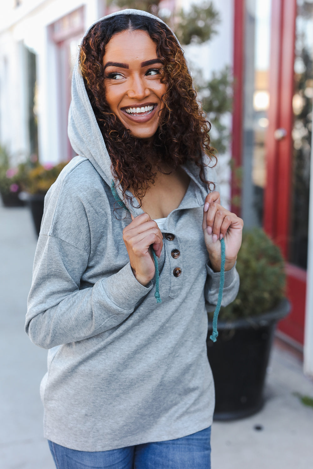 Sparkle Bright Cotton Blend Button Henley Hoodie