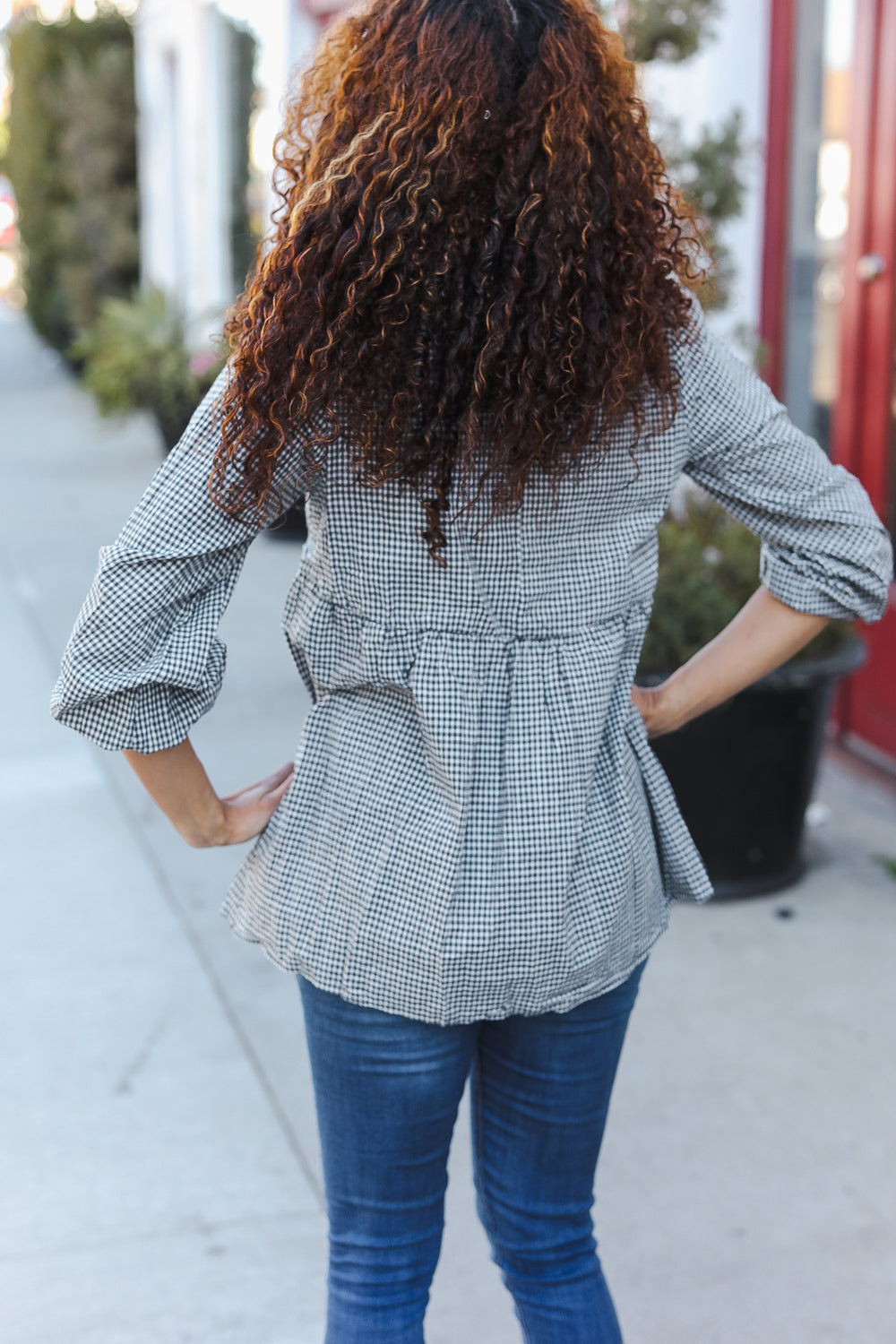 Dark Green Cotton Plaid Embroidered Babydoll Top