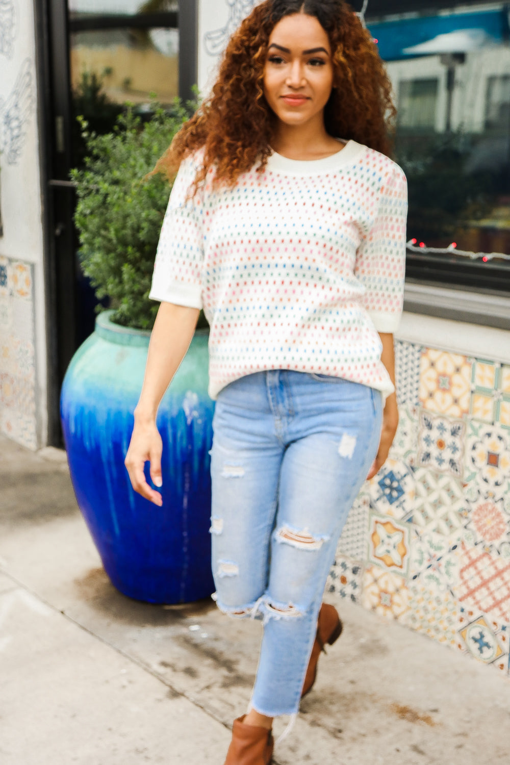 The Perfect Find Beige Dolman Short Sleeve Crochet Sweater Top