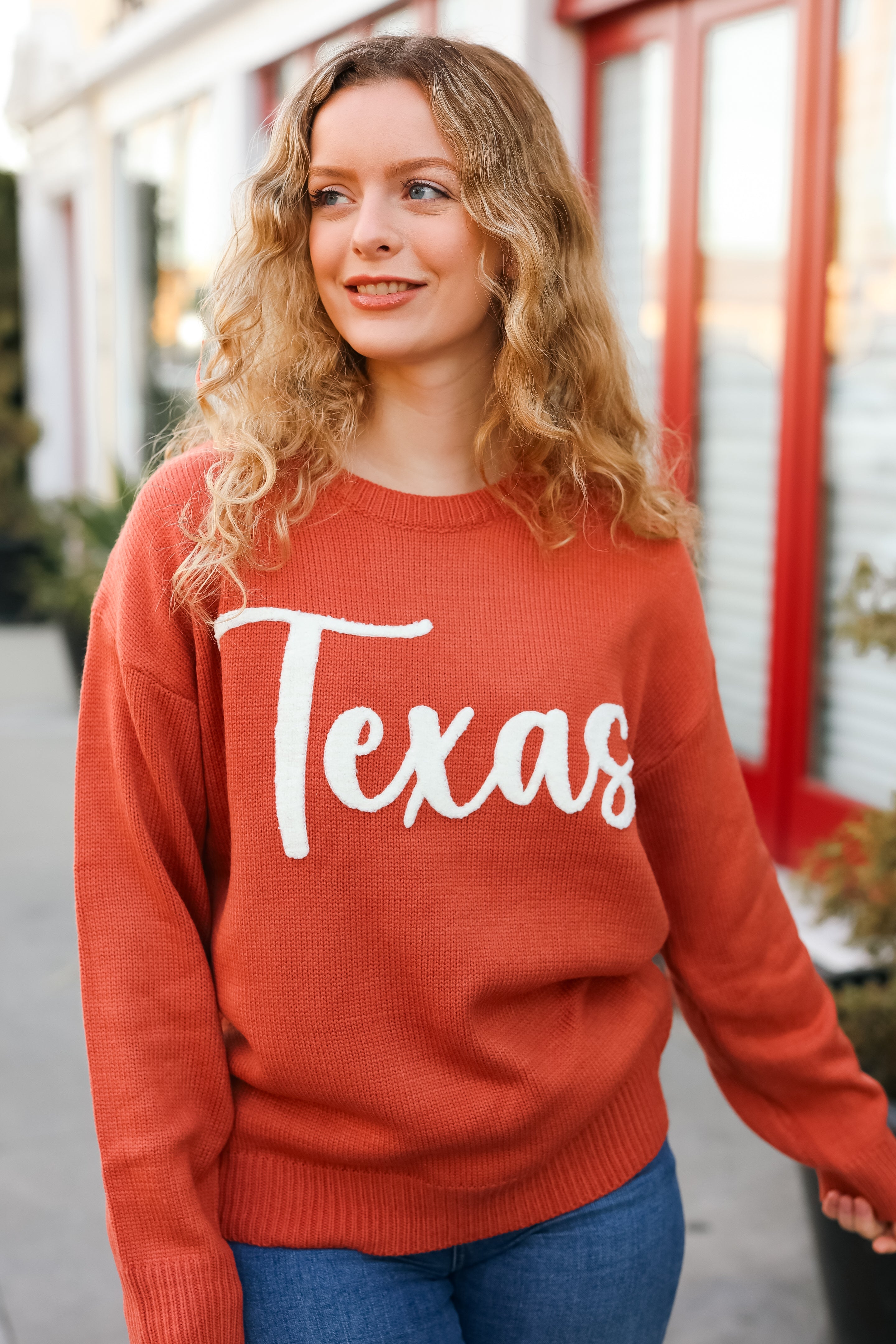 Game Day Burnt Orange "Texas" Embroidery Pop Up Sweater -SALE-