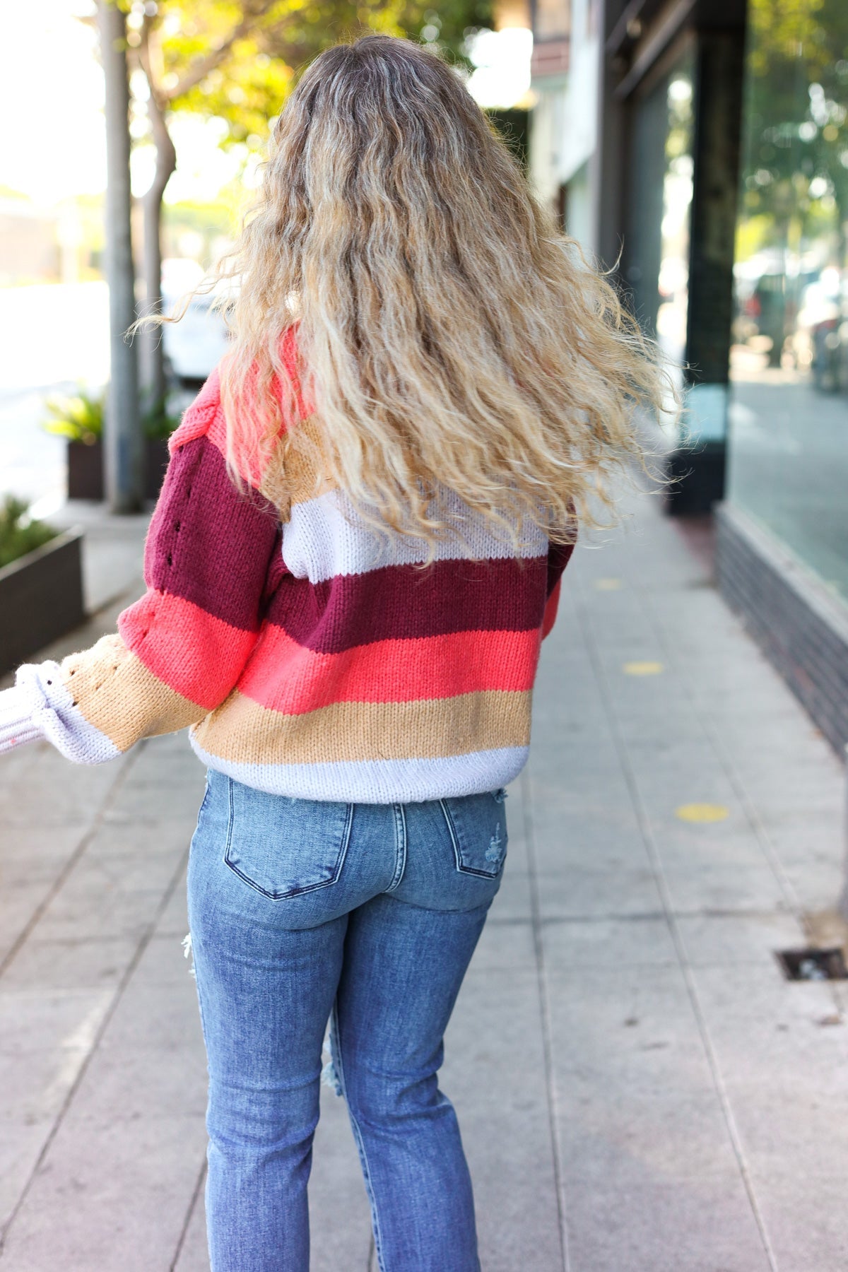 Fall For You Rust Multicolor Stripe Cable Knit Mock Neck Sweater