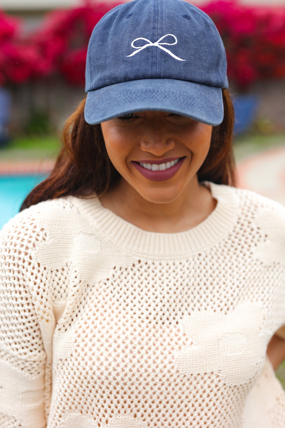 Coquette Navy Embroidered Bow Baseball Cap