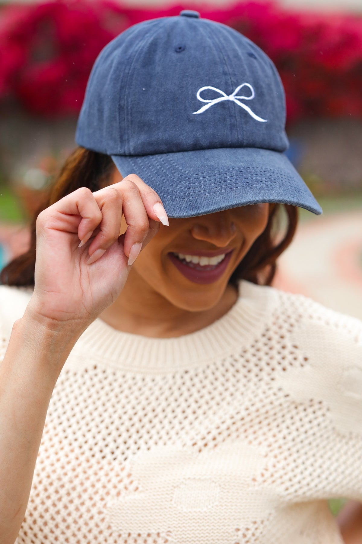 Coquette Navy Embroidered Bow Baseball Cap