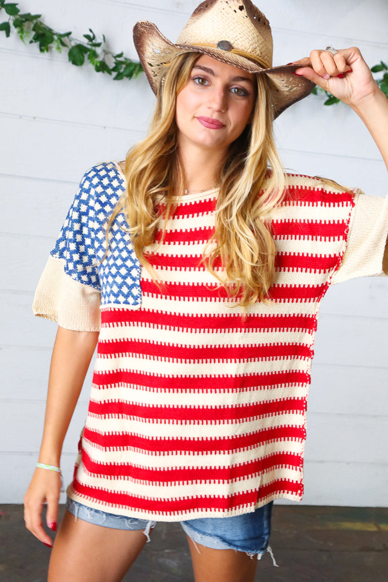 American Flag Jacquard Knit Sweater Top