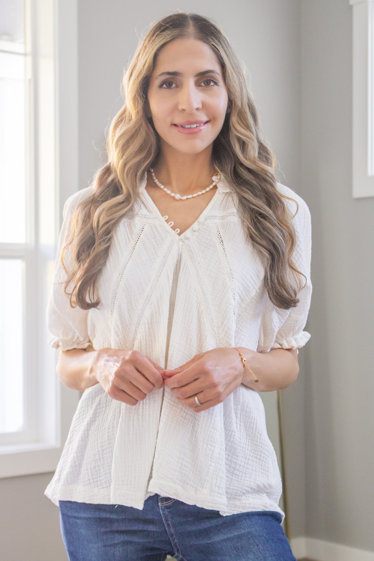 Sweet Cream Cotton Gauzy Puffy Sleeve Ruffle Top