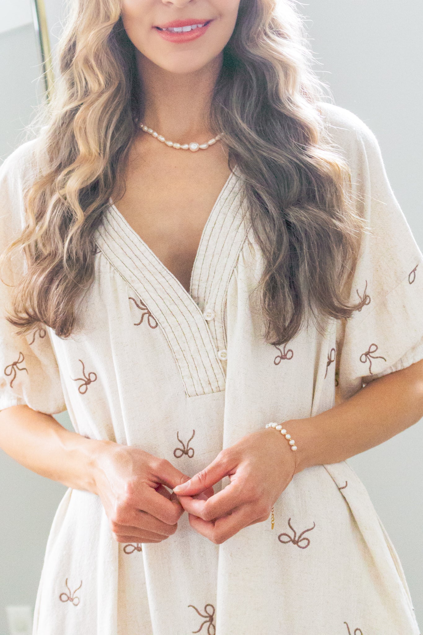 In Love with Life Bow Embroidery Linen Dress
