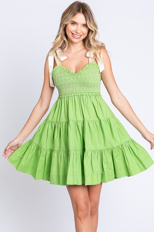 Sweetheart Babydoll Dress in Pear