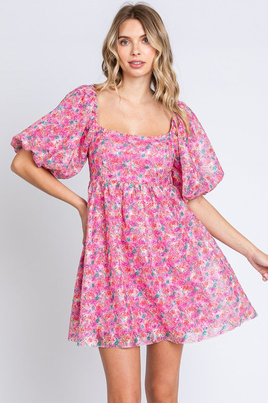 Sequin Floral Babydoll Dress