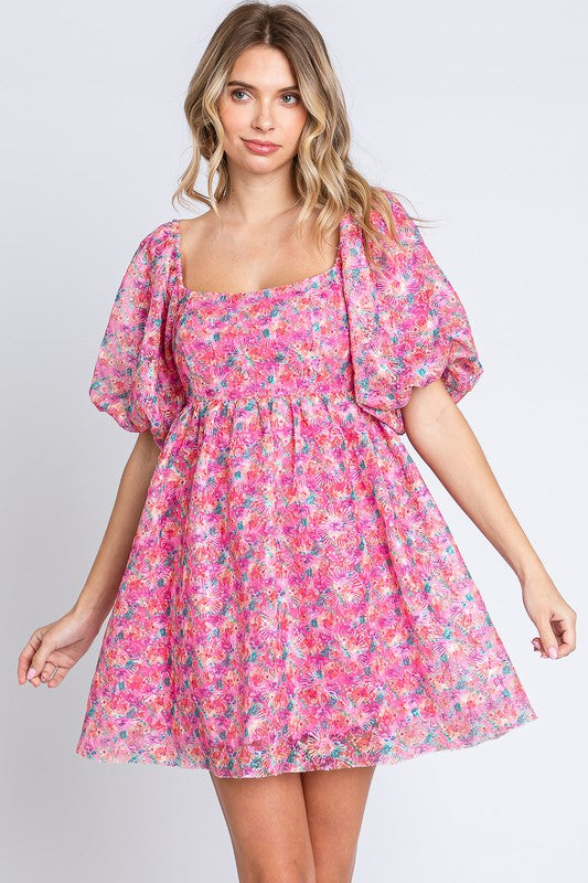 Sequin Floral Babydoll Dress