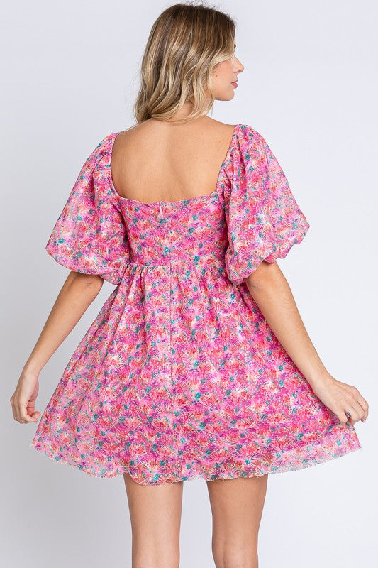 Sequin Floral Babydoll Dress