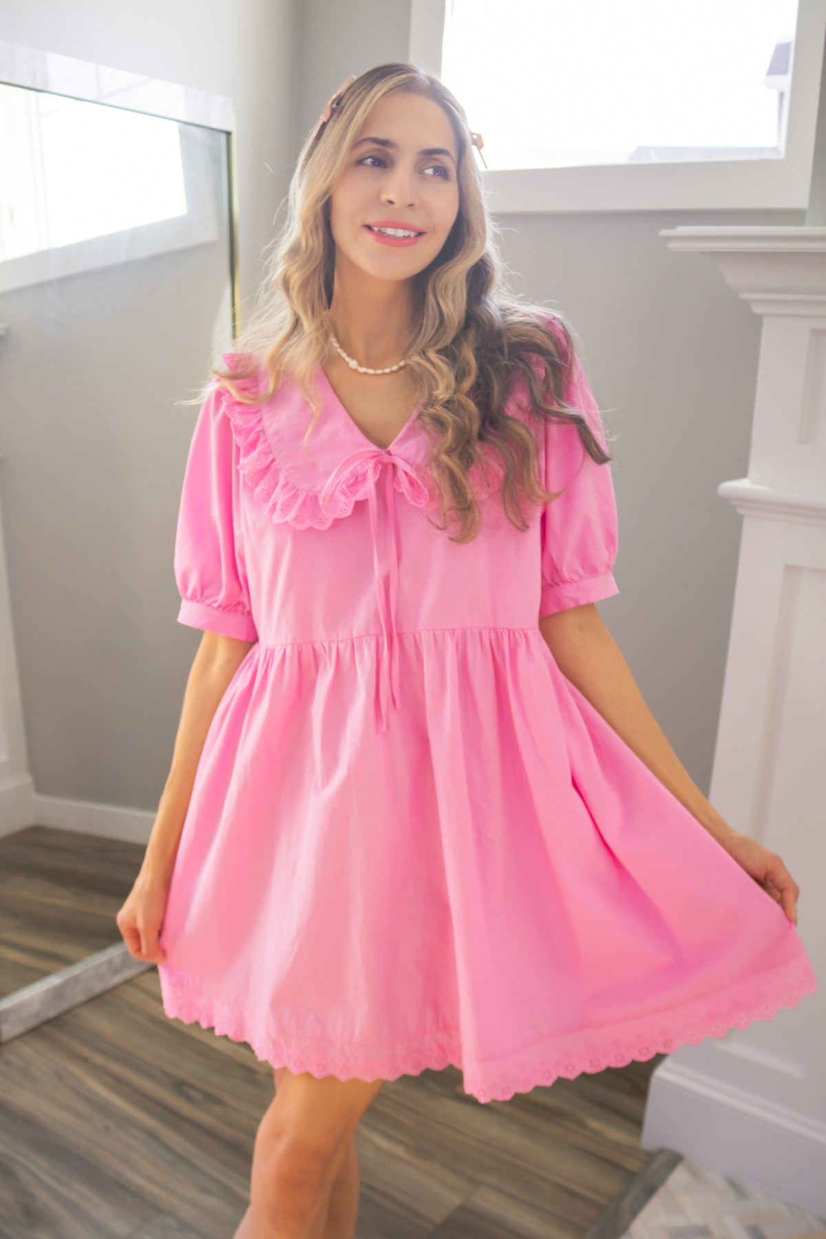 Peter Pan 100 Cotton Dress in Pink