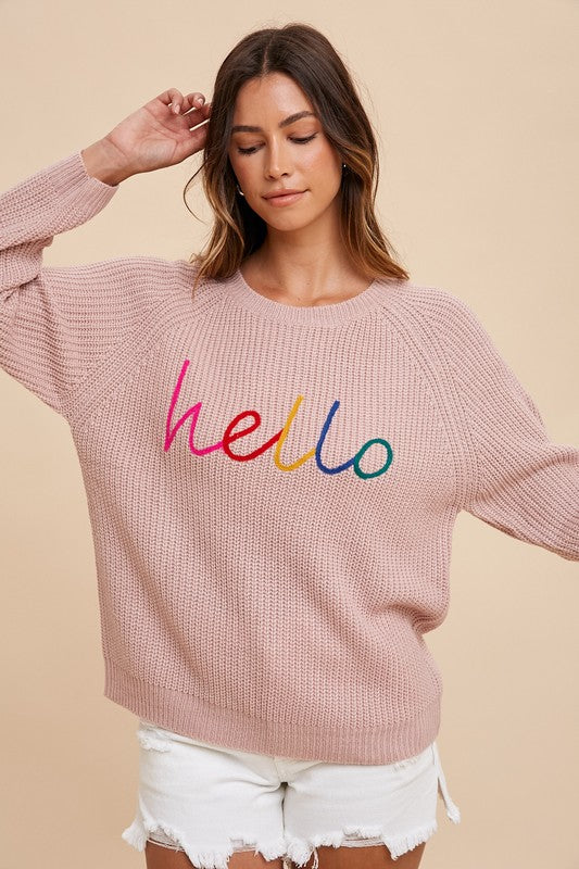 HELLO Happiness Embroidered Sweater