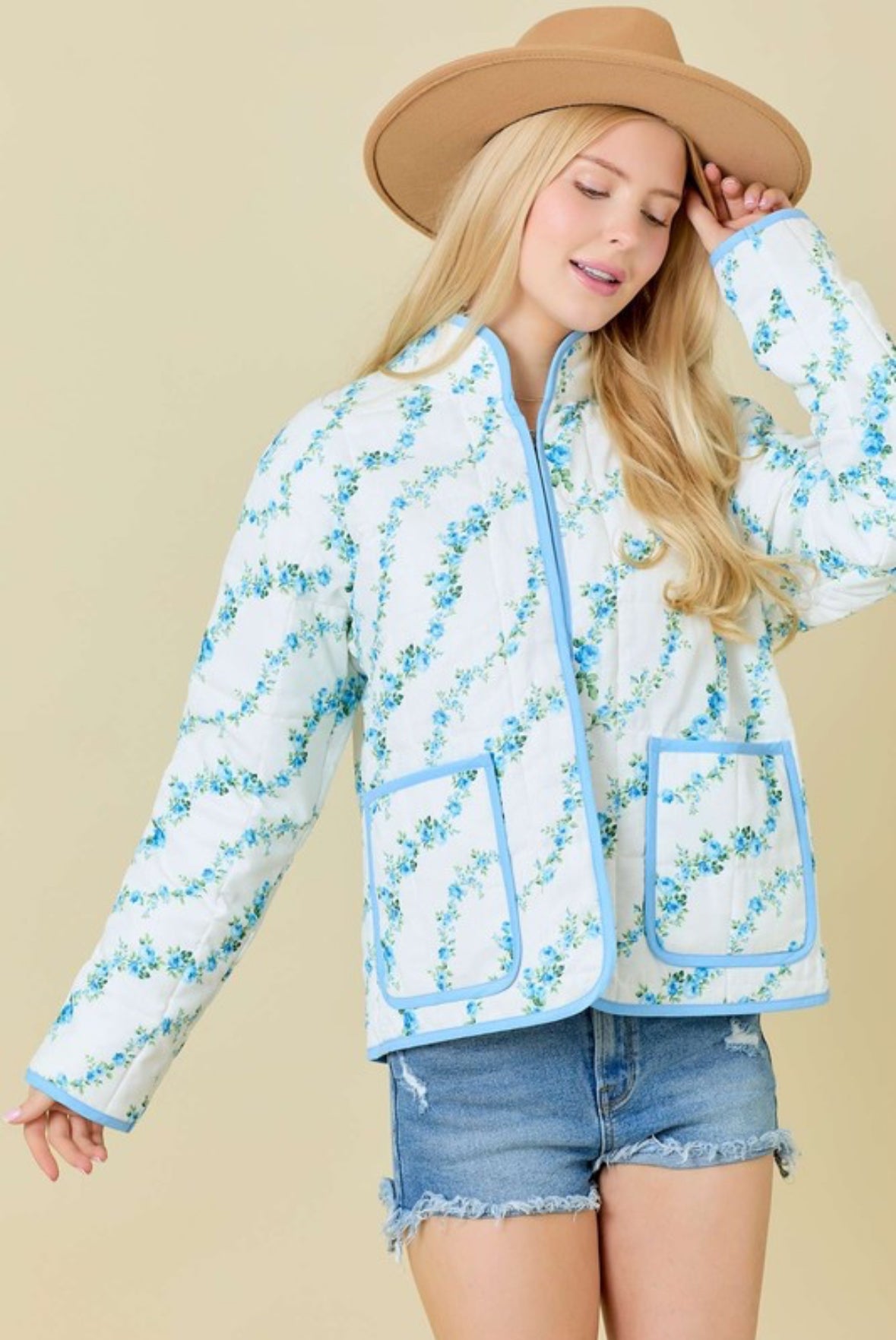 Sweet Petals Quilted Jacket In Sky -SALE-