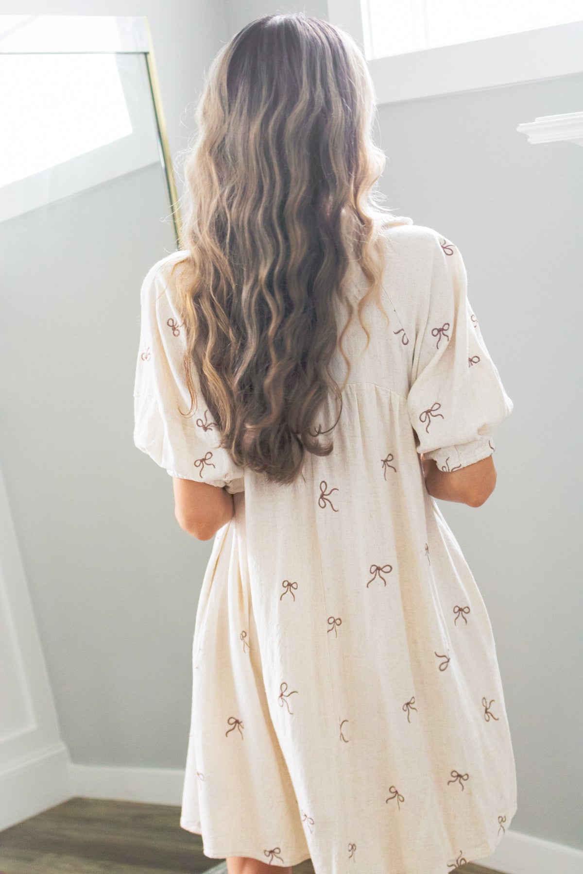 In Love with Life Bow Embroidery Linen Dress