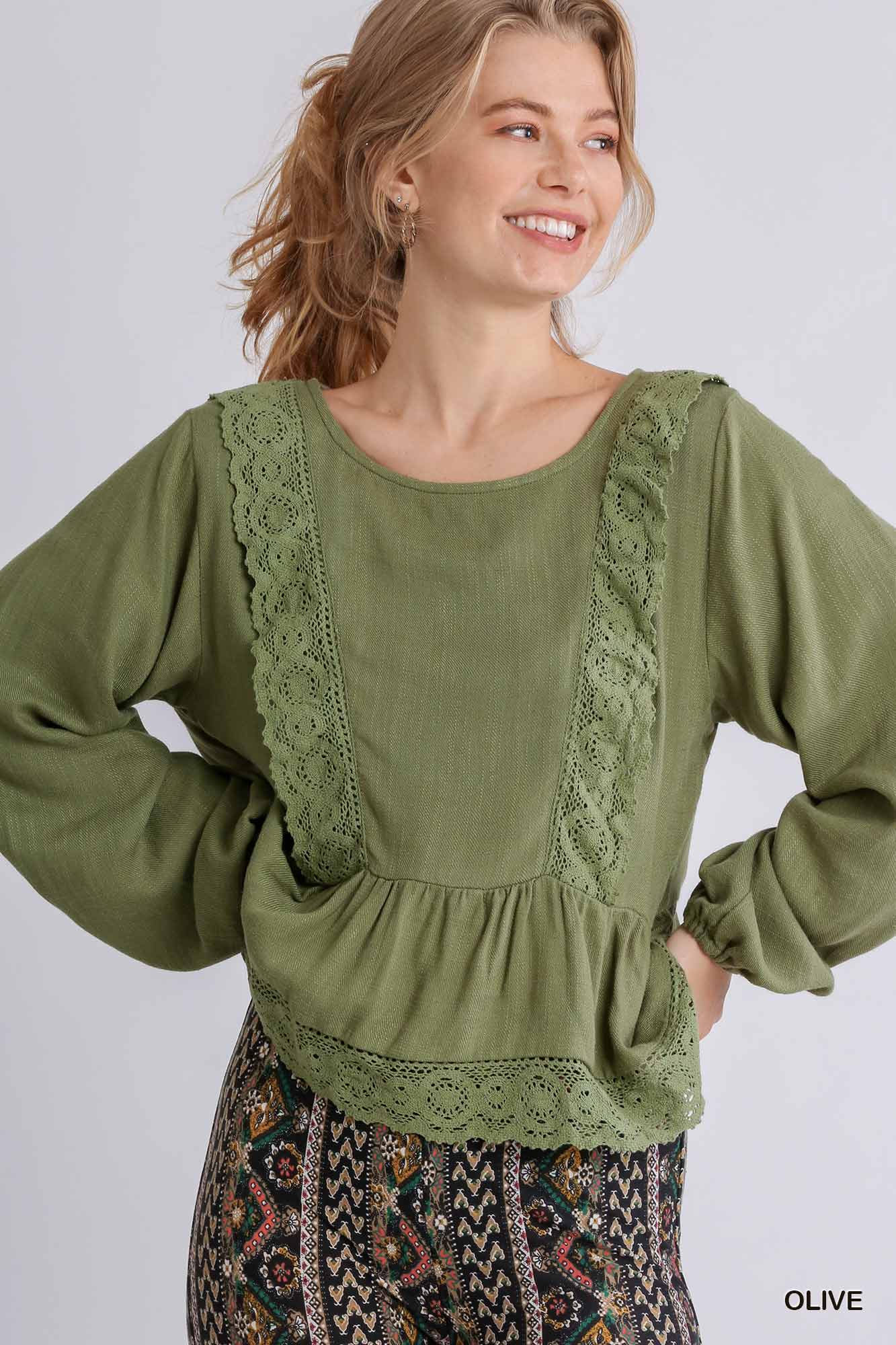 Back To Nature Lace Linen Top in Sage *PREORDER*