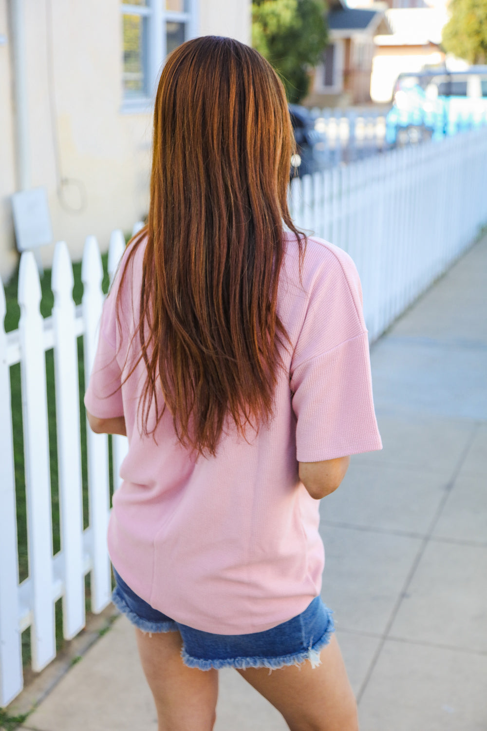 Pink Pop-Up Embroidered "HOWDY" Ribbed Top (Copy)