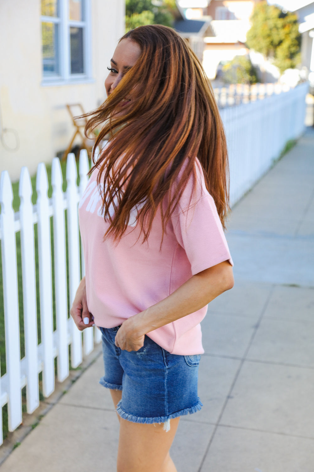 Pink Pop-Up Embroidered "HOWDY" Ribbed Top (Copy)