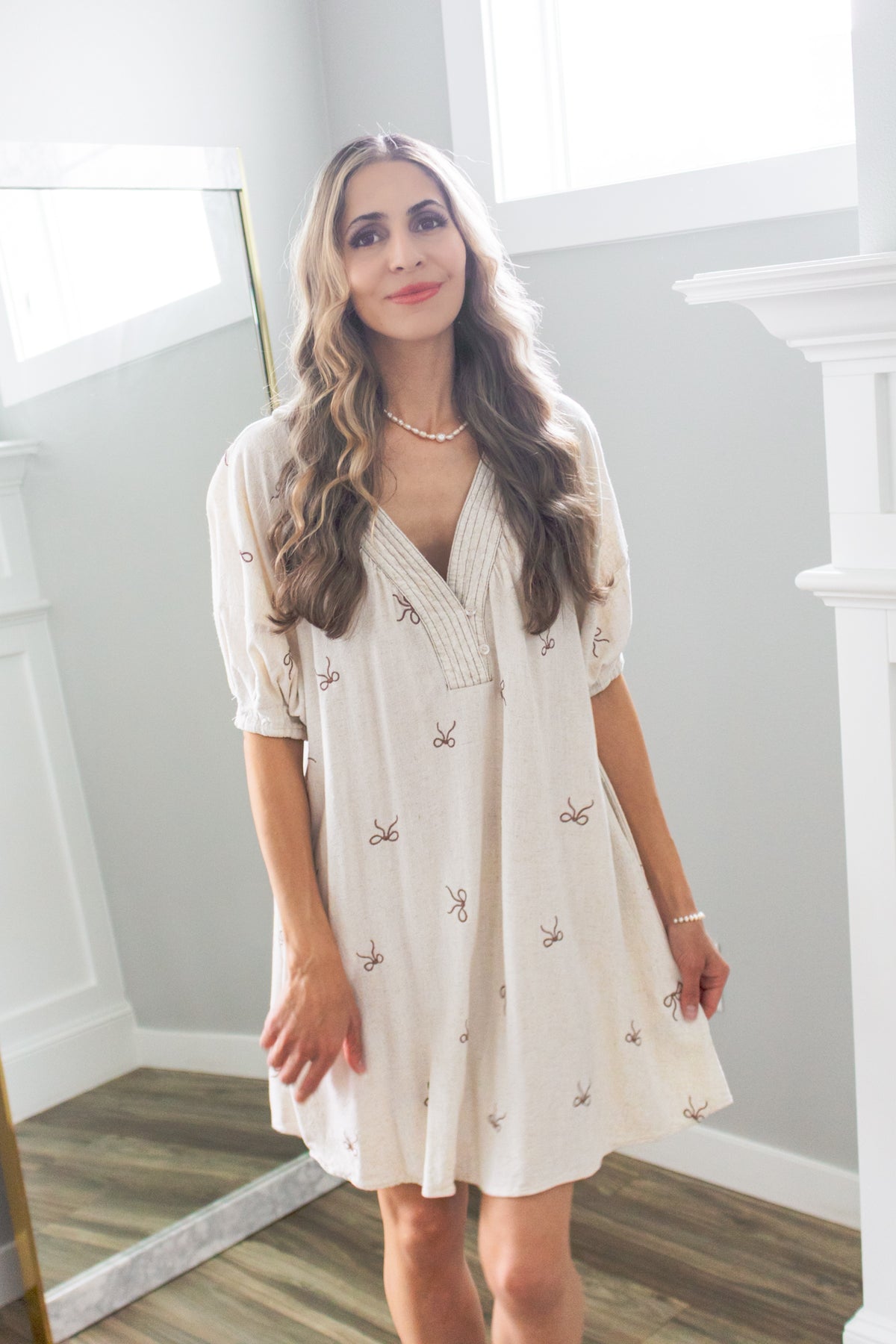 In Love with Life Bow Embroidery Linen Dress