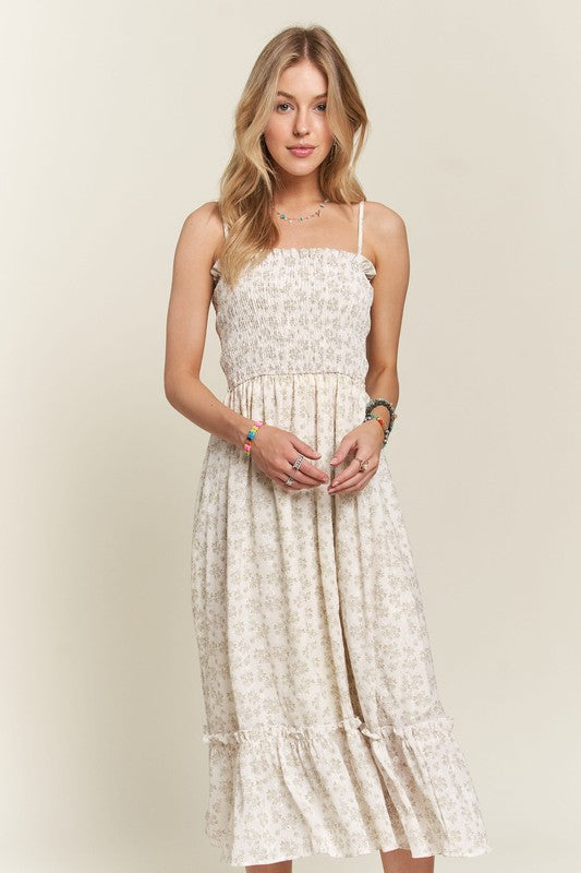 Floral Whimsy Smocked  Ruffled Hem Cami Dress