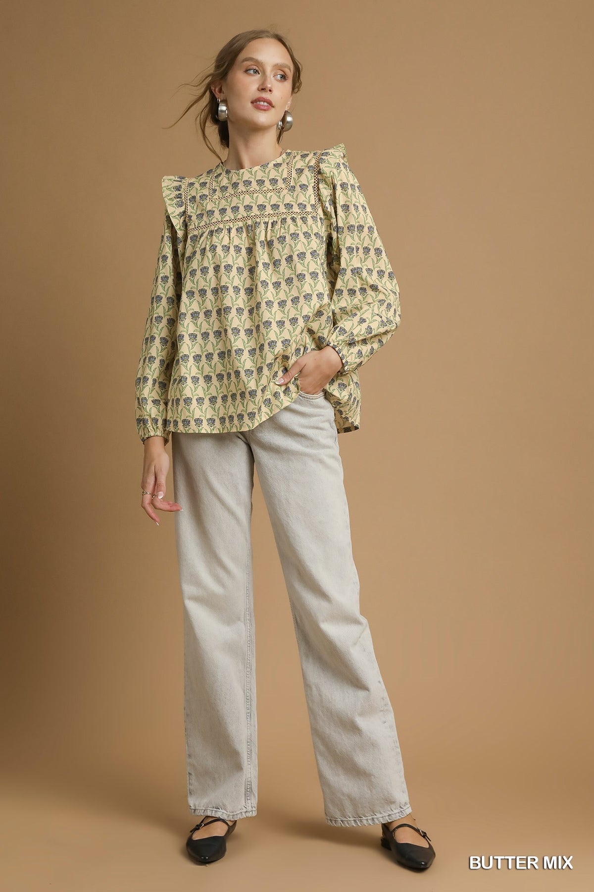 Iris Garden Flutter Blouse In Buttercream