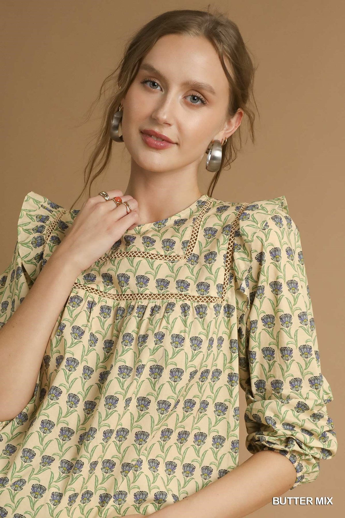 Iris Garden Flutter Blouse In Buttercream