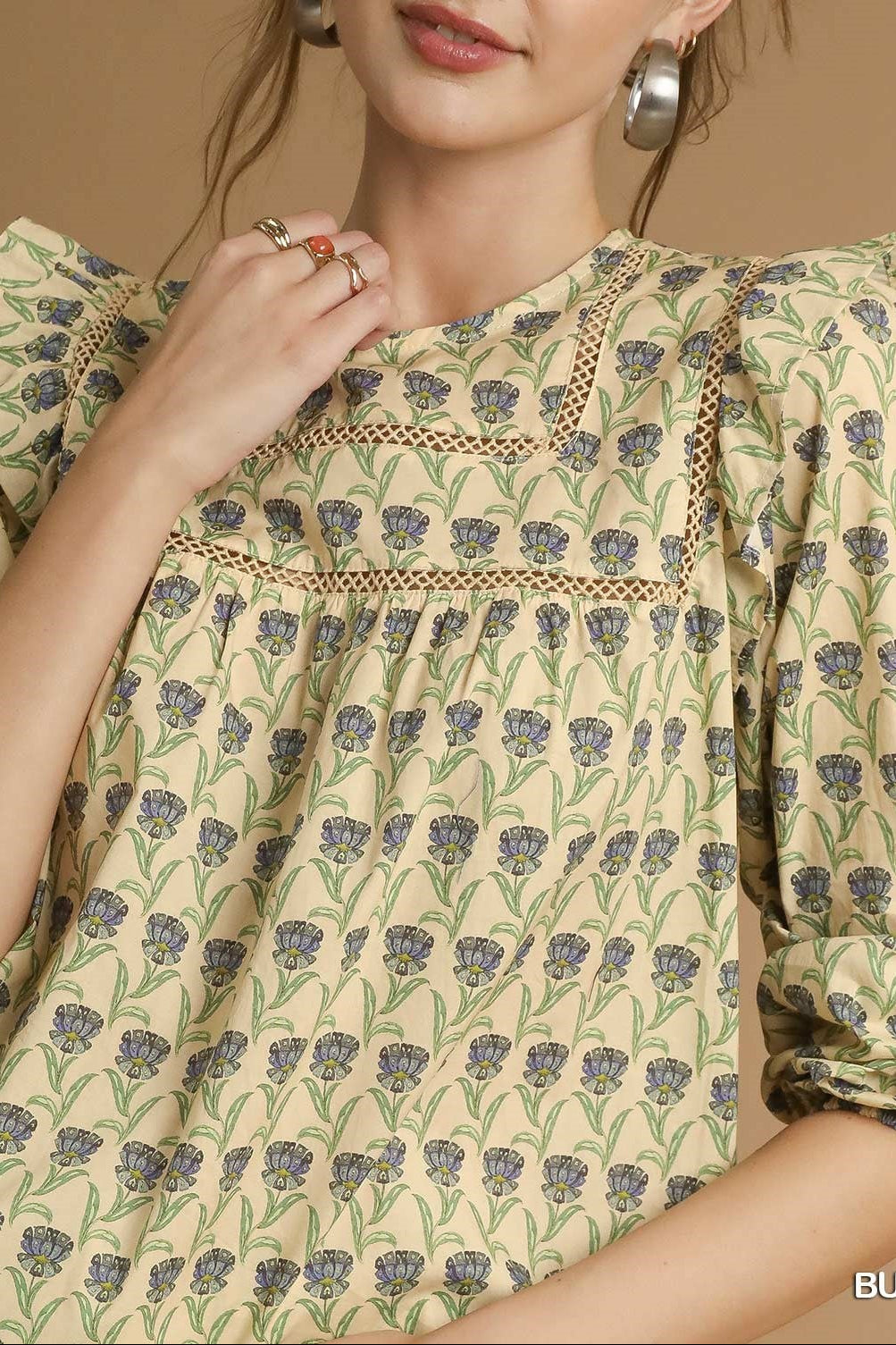 Iris Garden Flutter Blouse In Buttercream