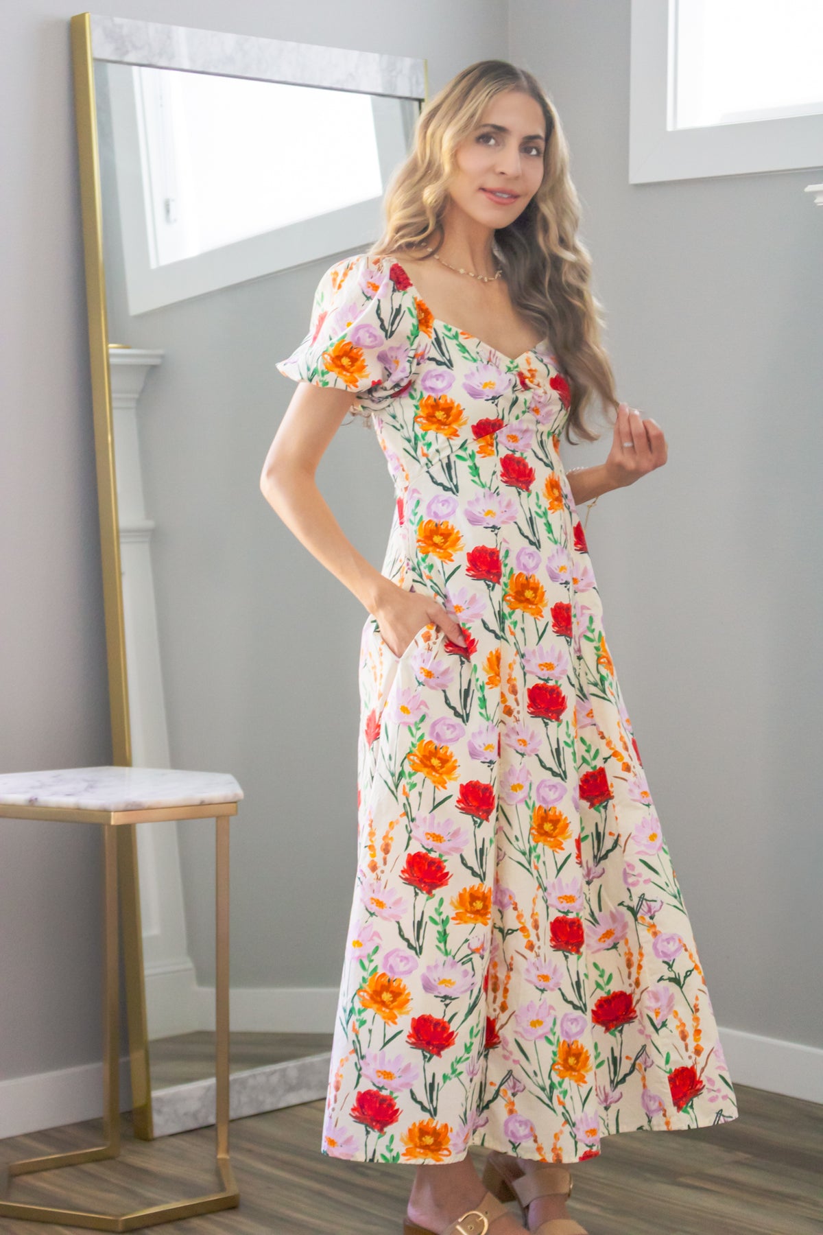 Autumn Wildflowers Babydoll Maxi Dress