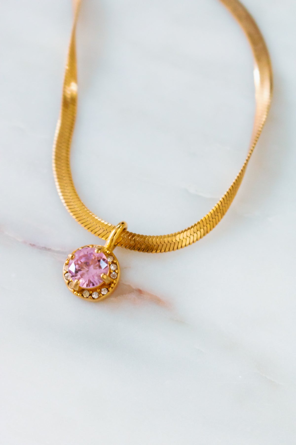 18K Gold Here to Shine Pink Gem Hypoallergenic Necklace