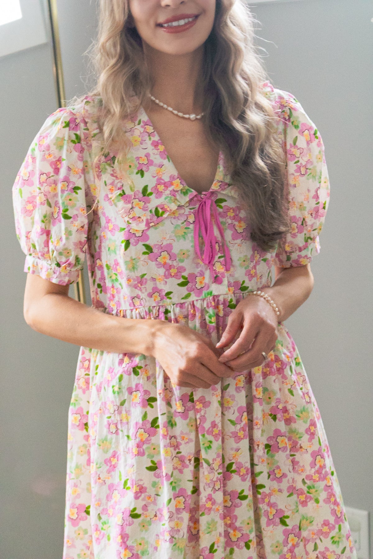 Cherry Blossom Peter Pan Collar Cotton Dress in Blush