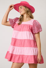 Pink Sequin Shirt Dress In Swifty Sparkle Lover Era