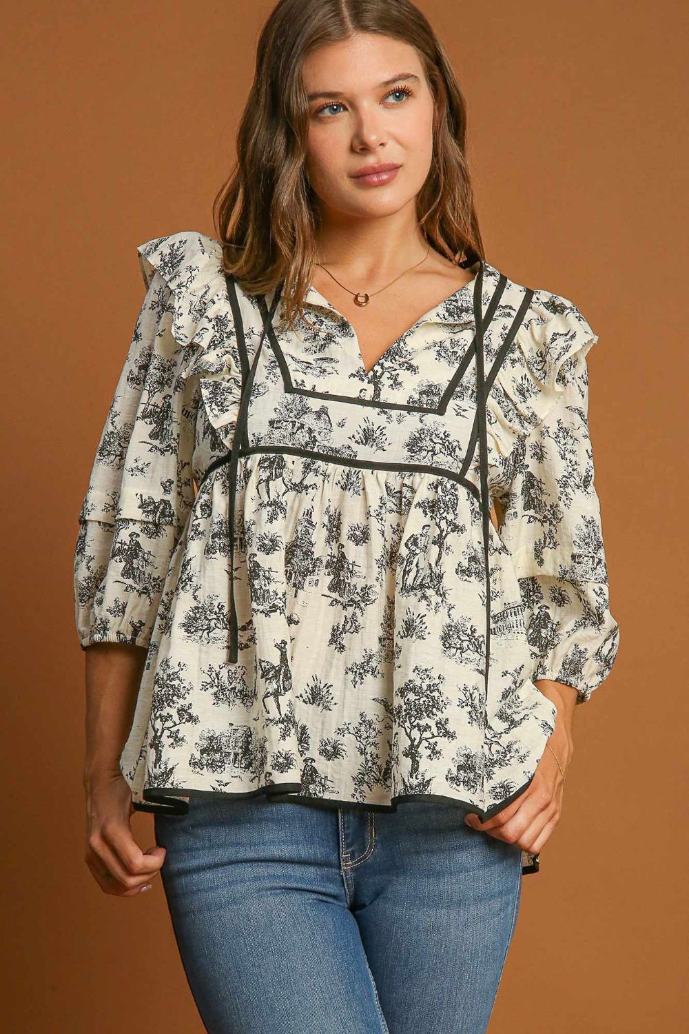 Heritage Ruffle Puff Sleeve Linen Babydoll Blouse