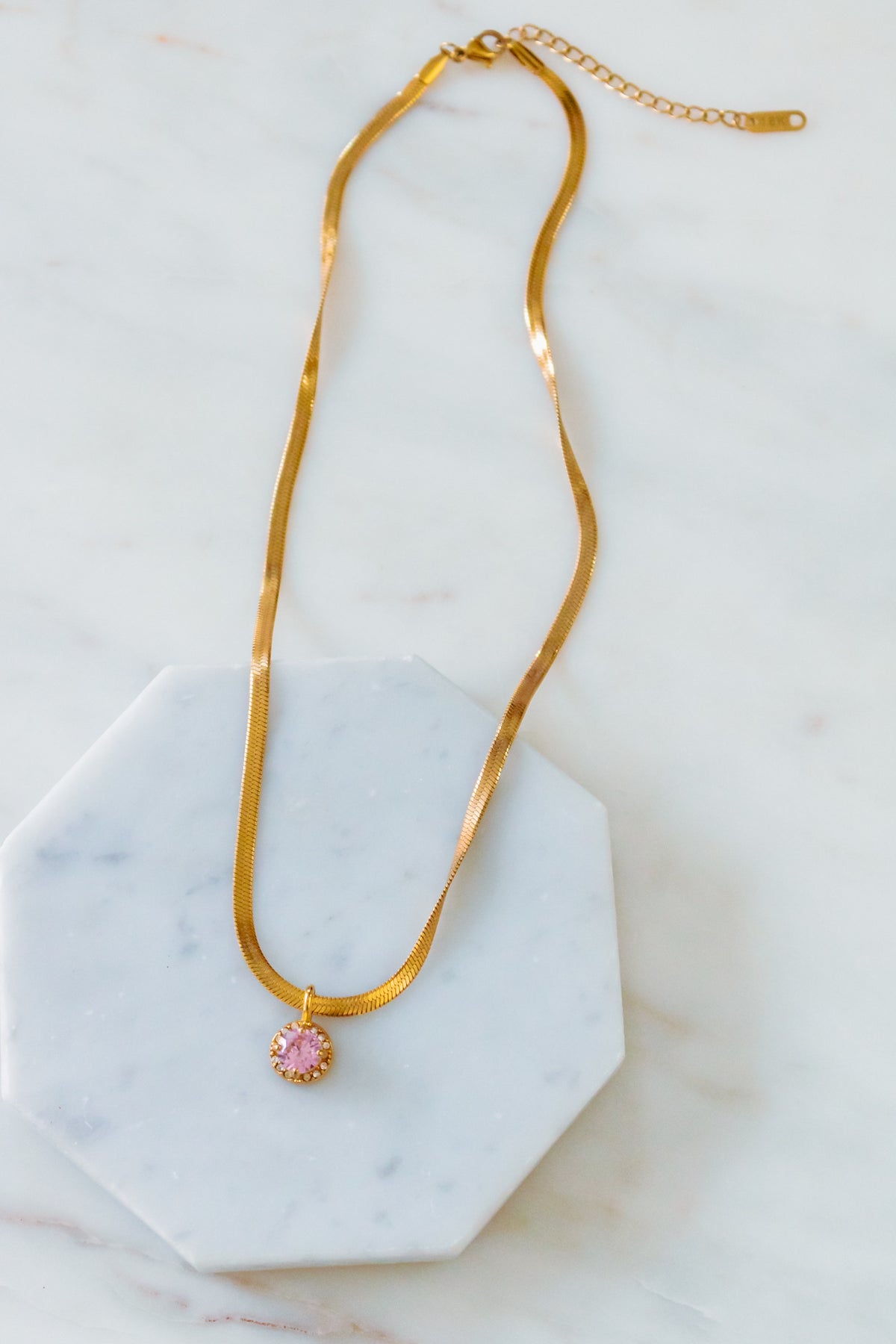 18K Gold Here to Shine Pink Gem Hypoallergenic Necklace