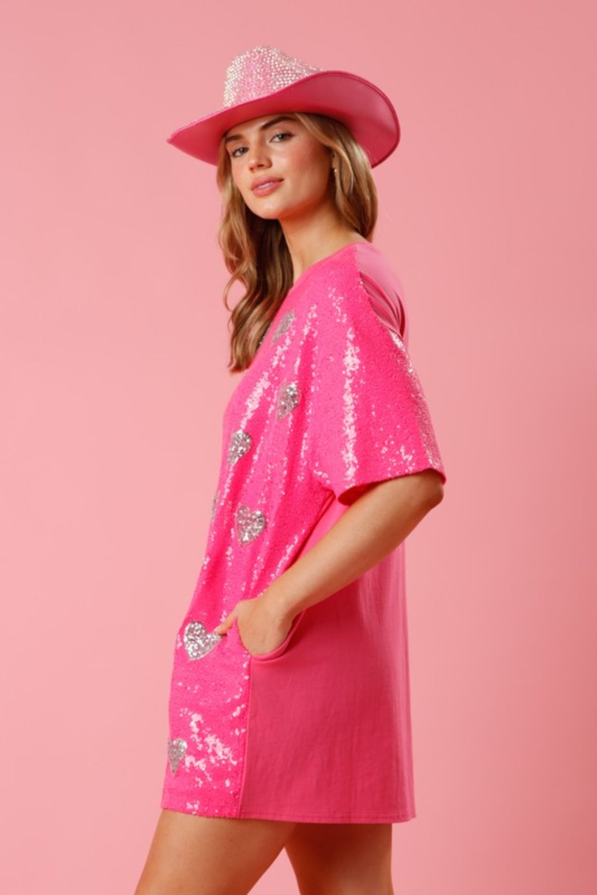 Pink Sequin Shirt Dress in Swifty Lover Era -Preorder