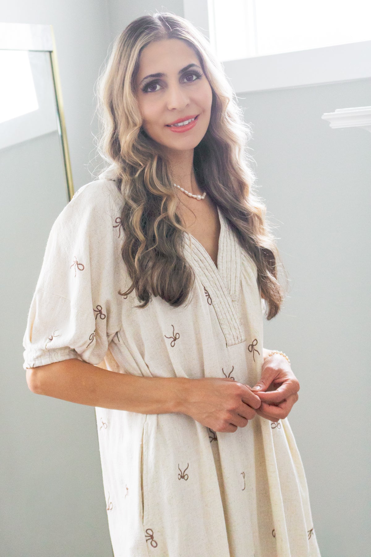 In Love with Life Bow Embroidery Linen Dress