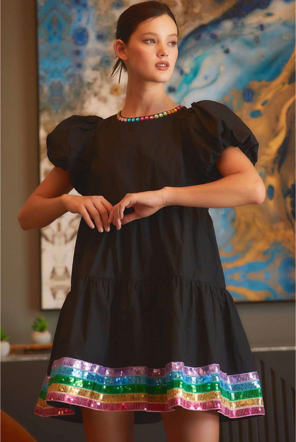 Bejeweled Sequin Taylor Swift Dress In Midnight Black