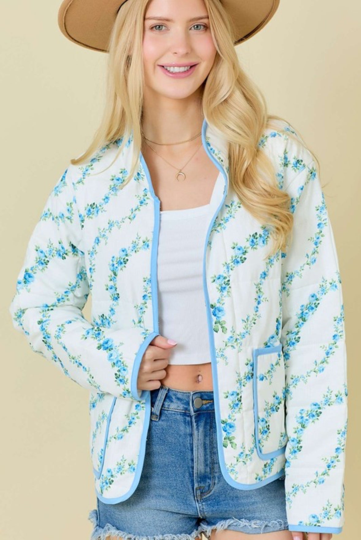 Sweet Petals Quilted Jacket In Sky -preorder