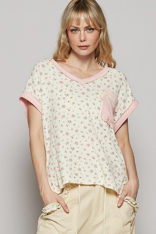 Sweet Petals Floral V-Neck Short Sleeve Top