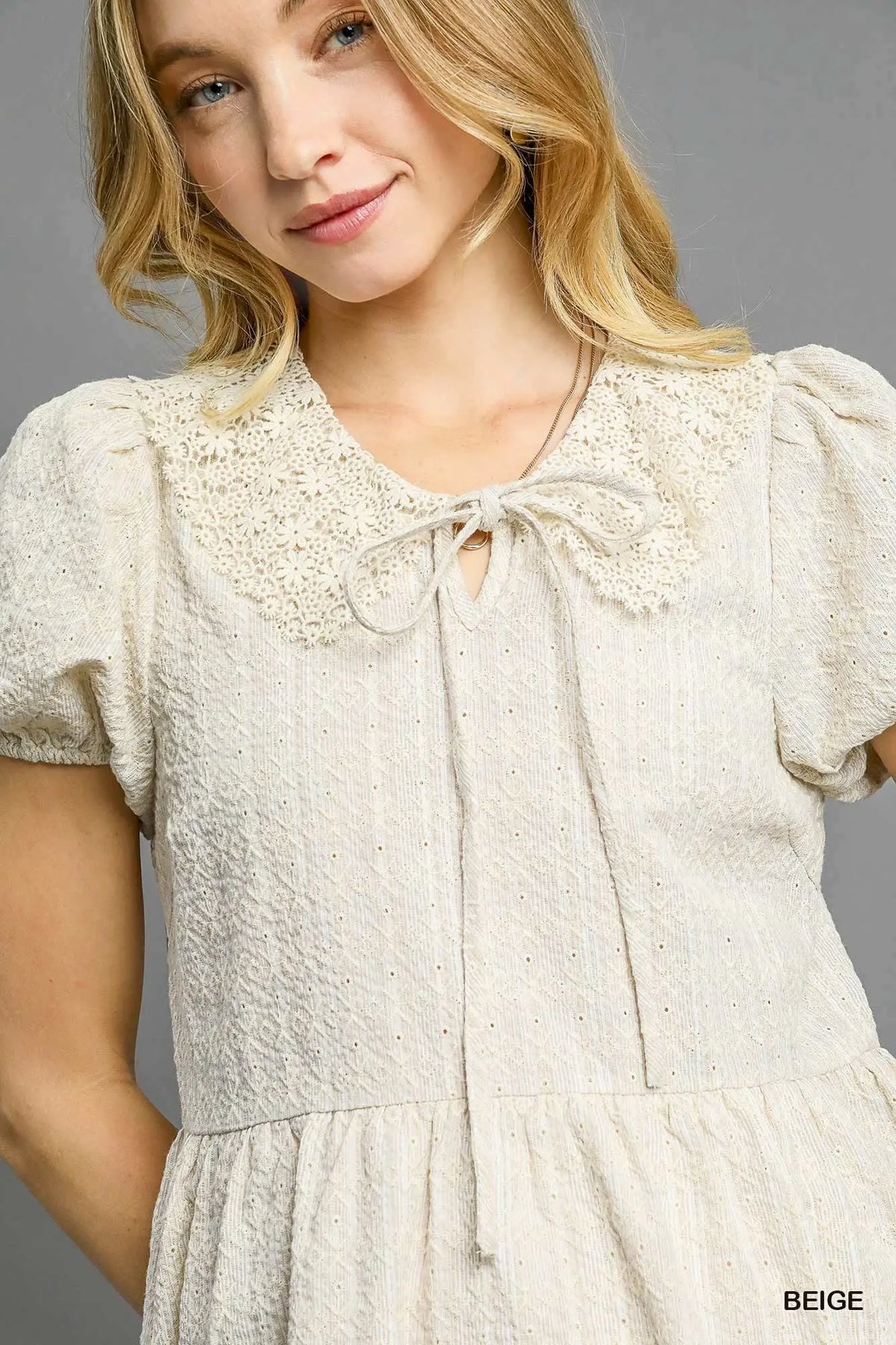 Lace Peter Pan Collar Mini Eyelet Dress in Vanilla Twilight
