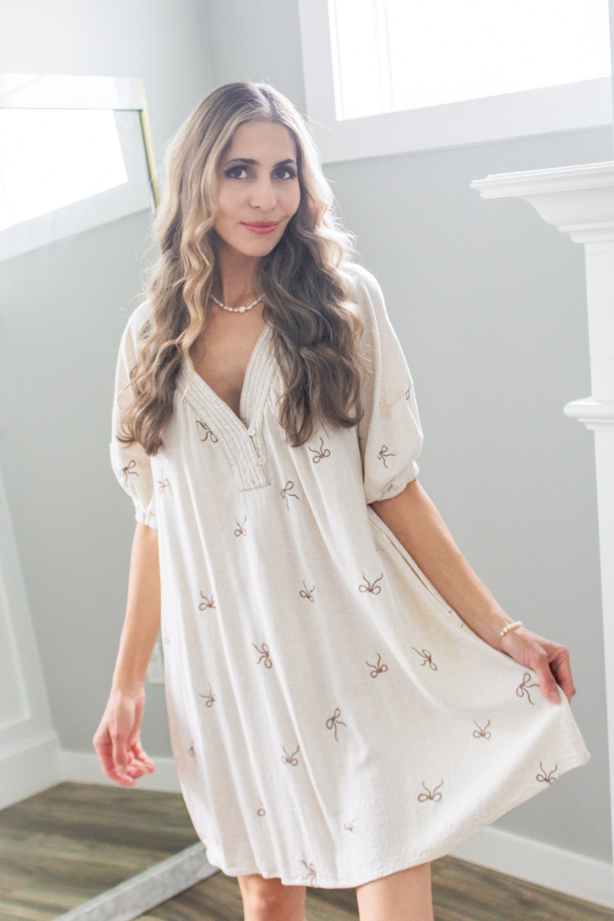 In Love with Life Bow Embroidery Linen Dress