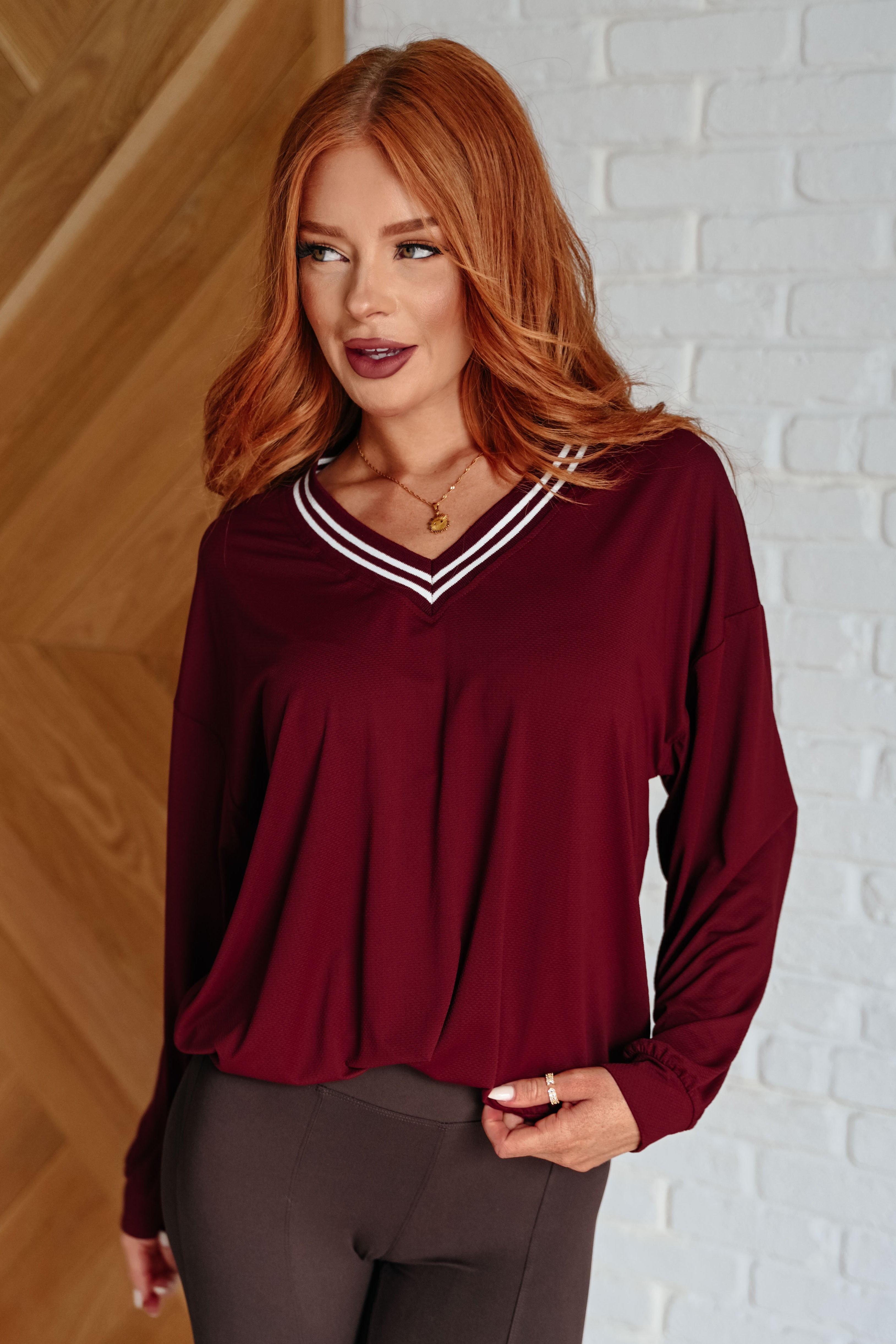 Tennis Club V-Neck Pullover in Red Merlot