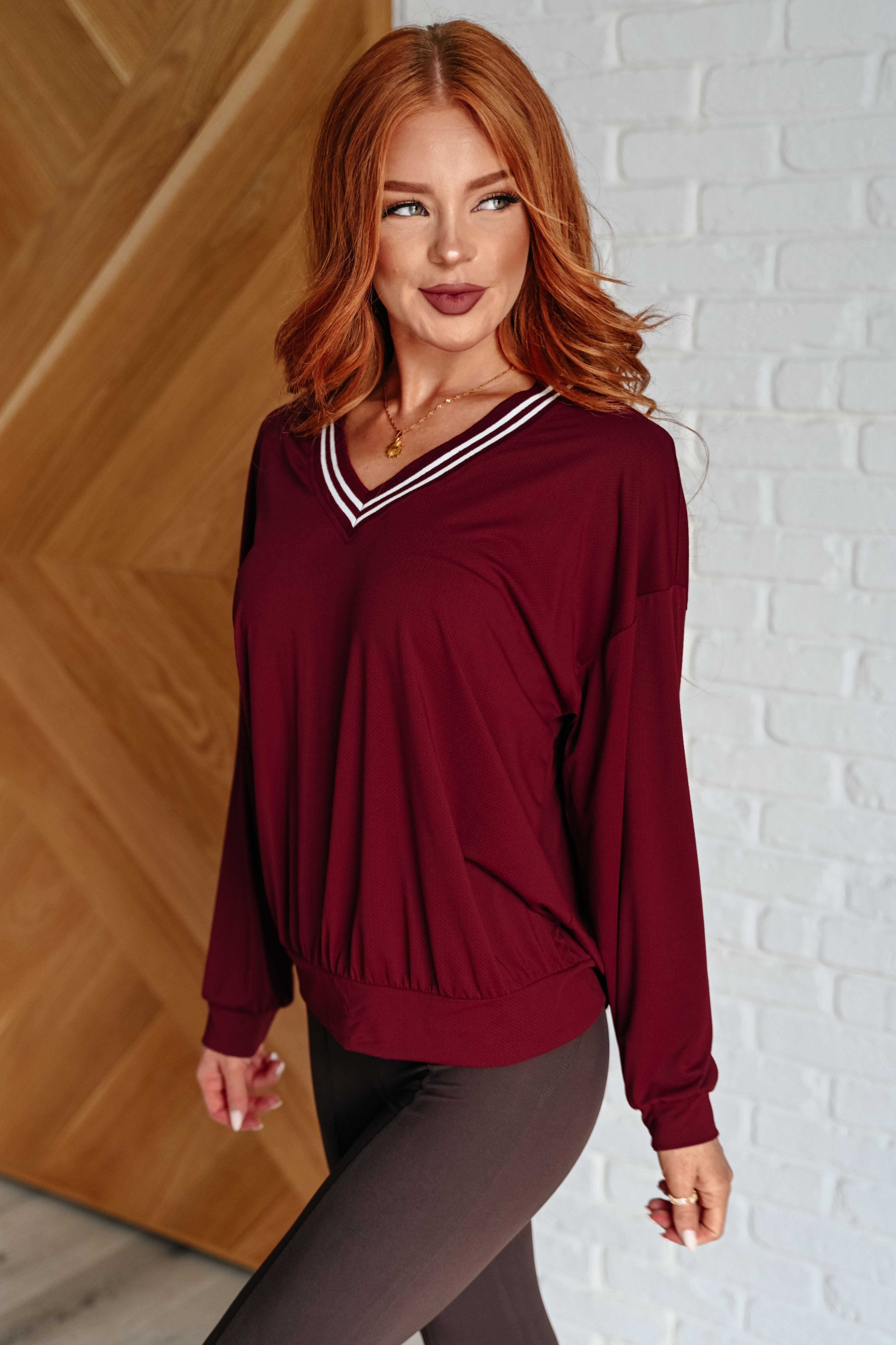 Tennis Club V-Neck Pullover in Red Merlot