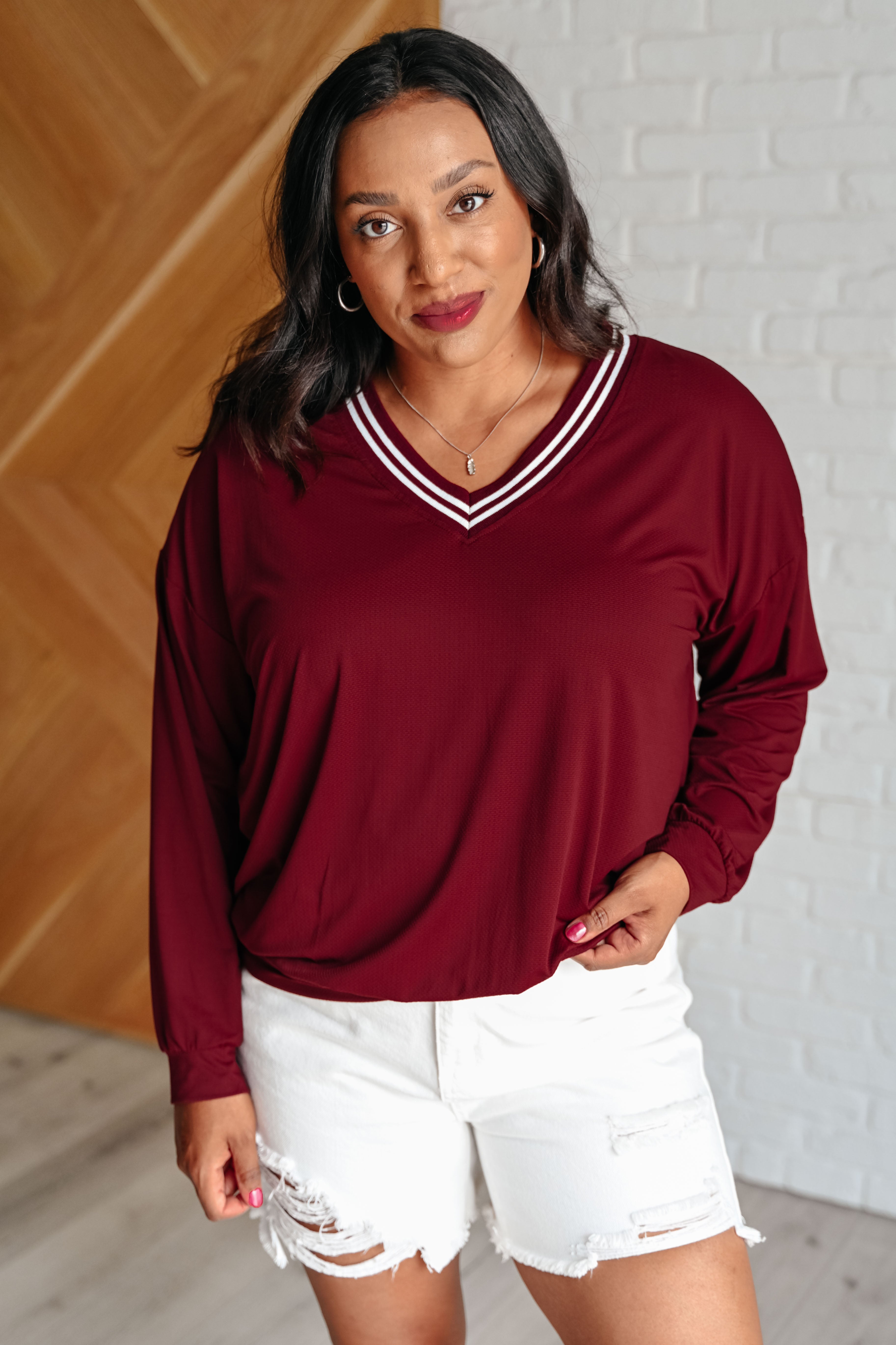 Tennis Club V-Neck Pullover in Red Merlot