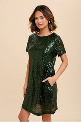 Emerald Green Swifty Sequin Shirt Dress Folklore Era