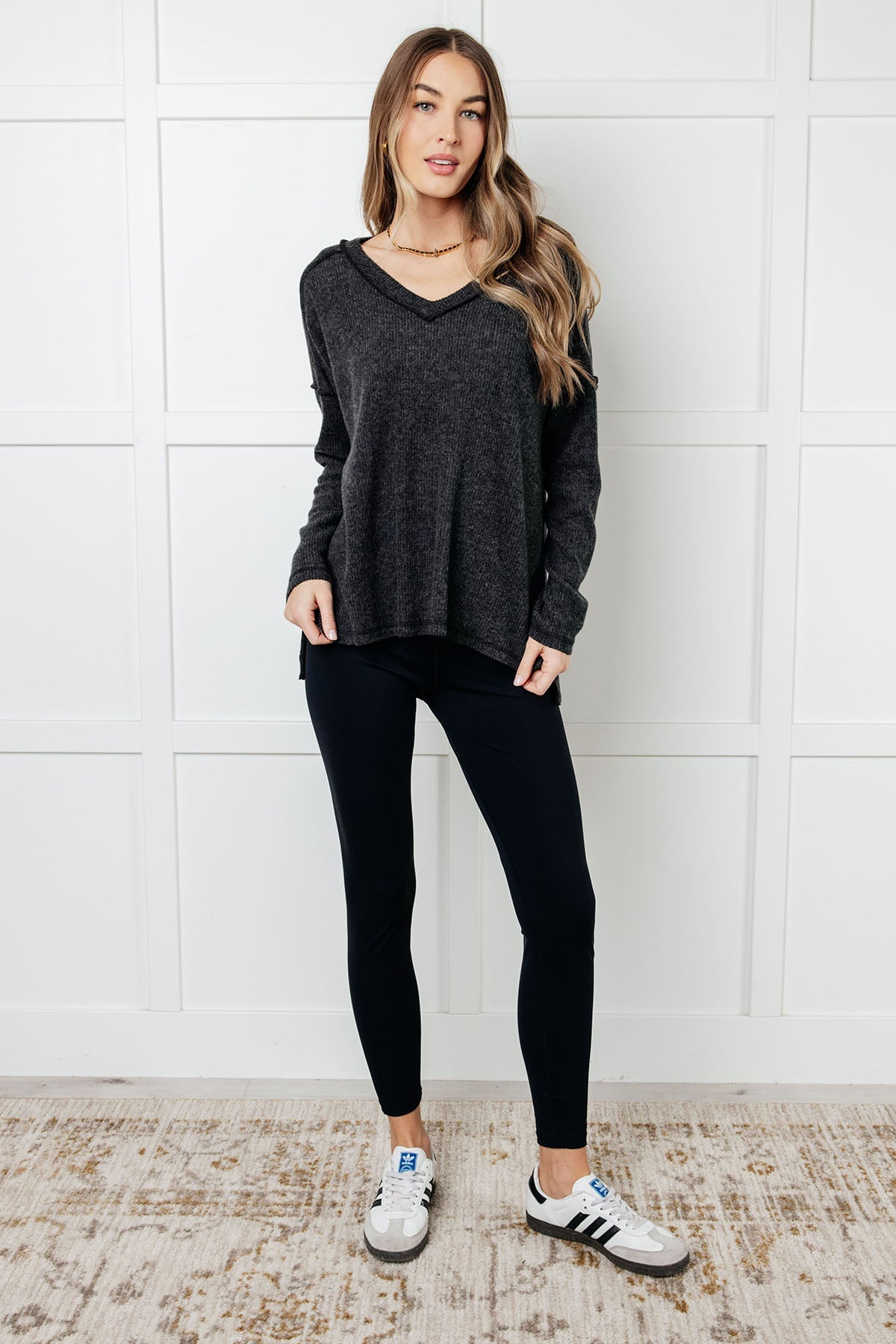 Warm & Cozy Hacci Knit Top in Black