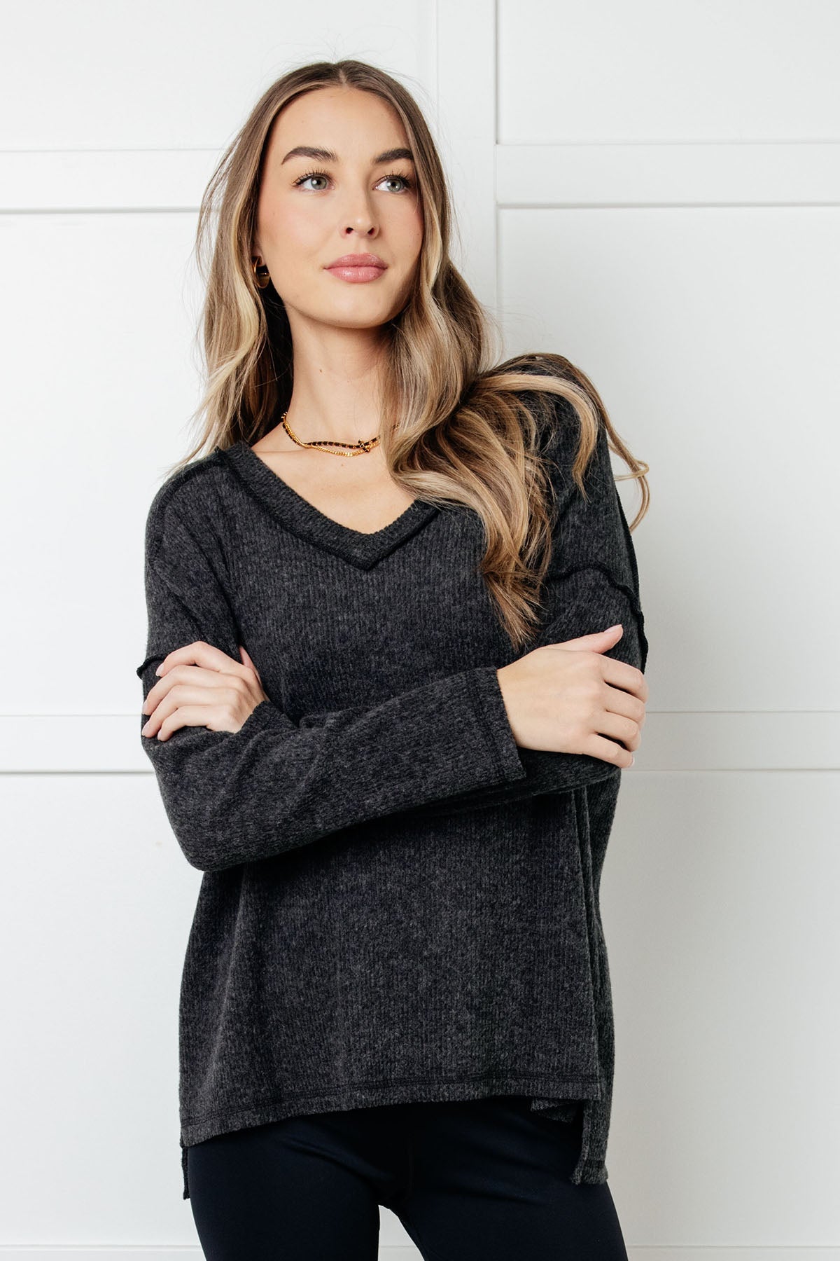 Warm & Cozy Hacci Knit Top in Black