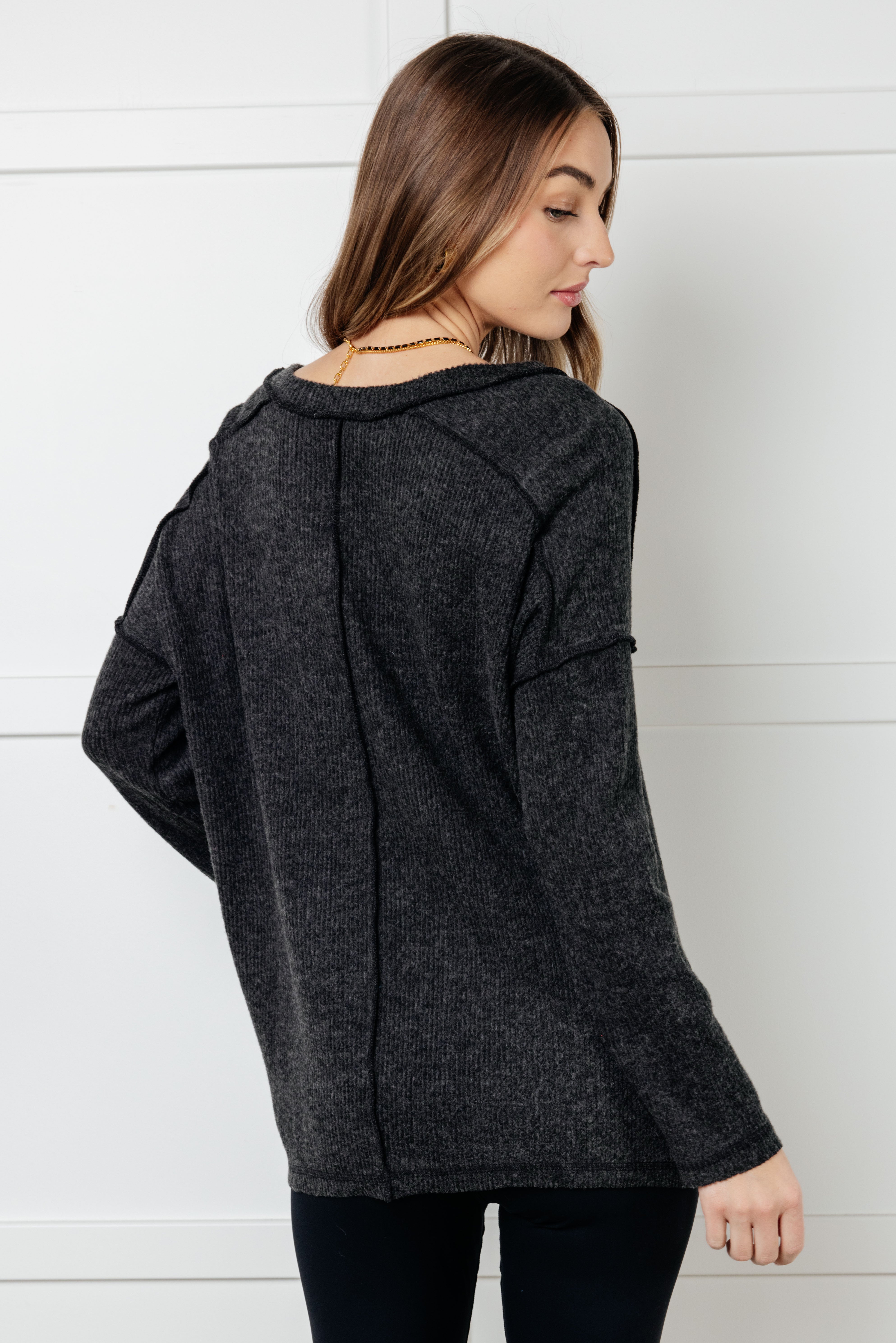 Warm & Cozy Hacci Knit Top in Black