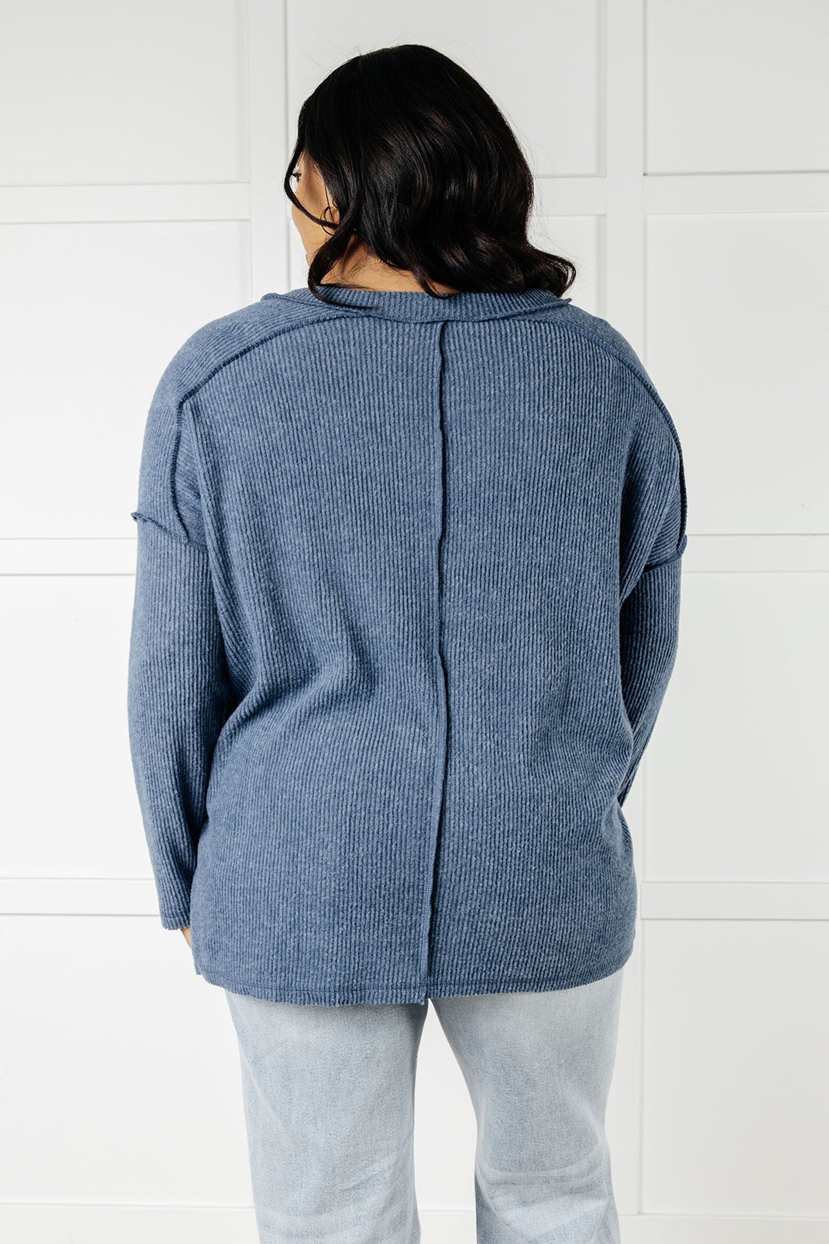 Warm & Cozy Hacci Knit Top in Blue