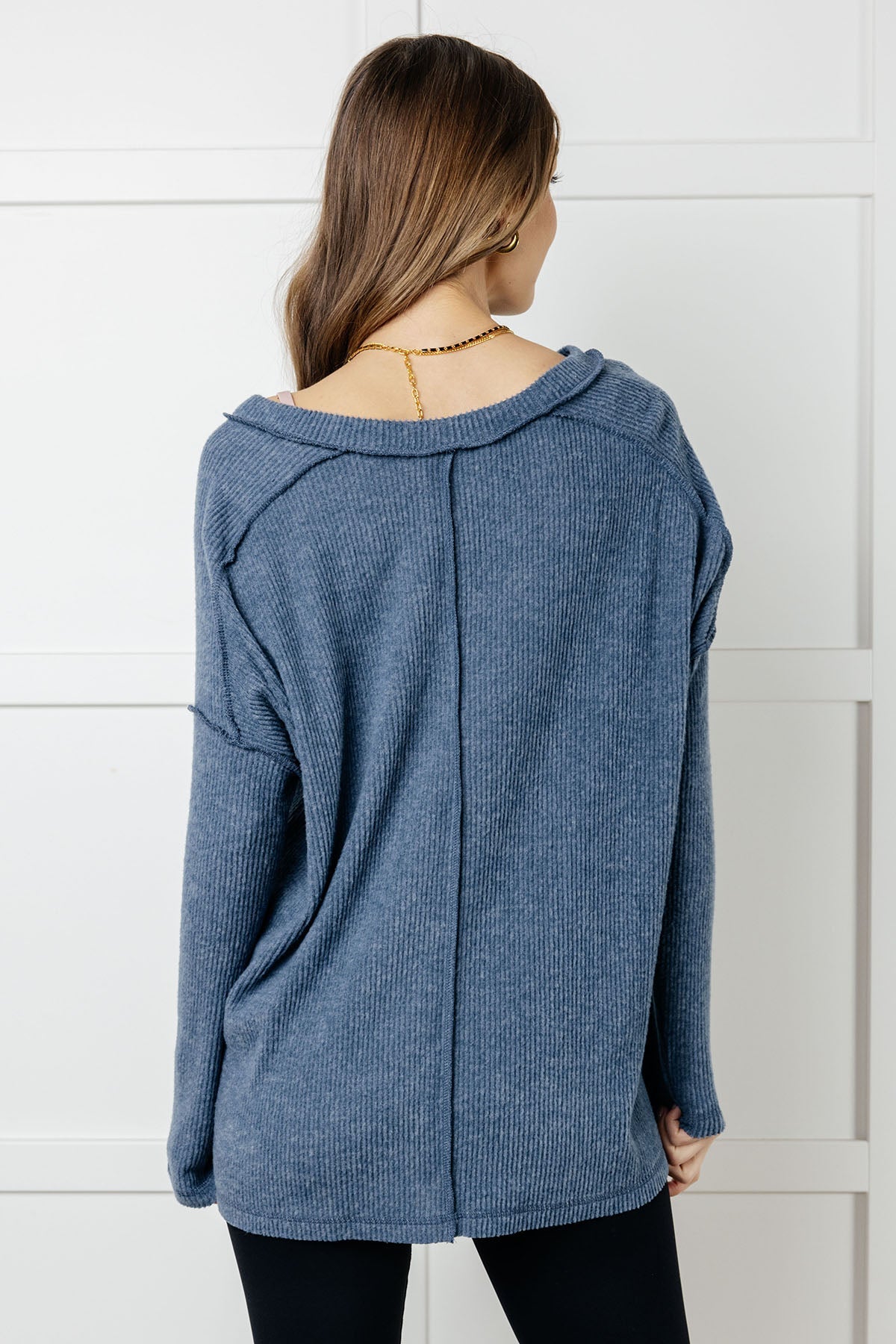 Warm & Cozy Hacci Knit Top in Blue