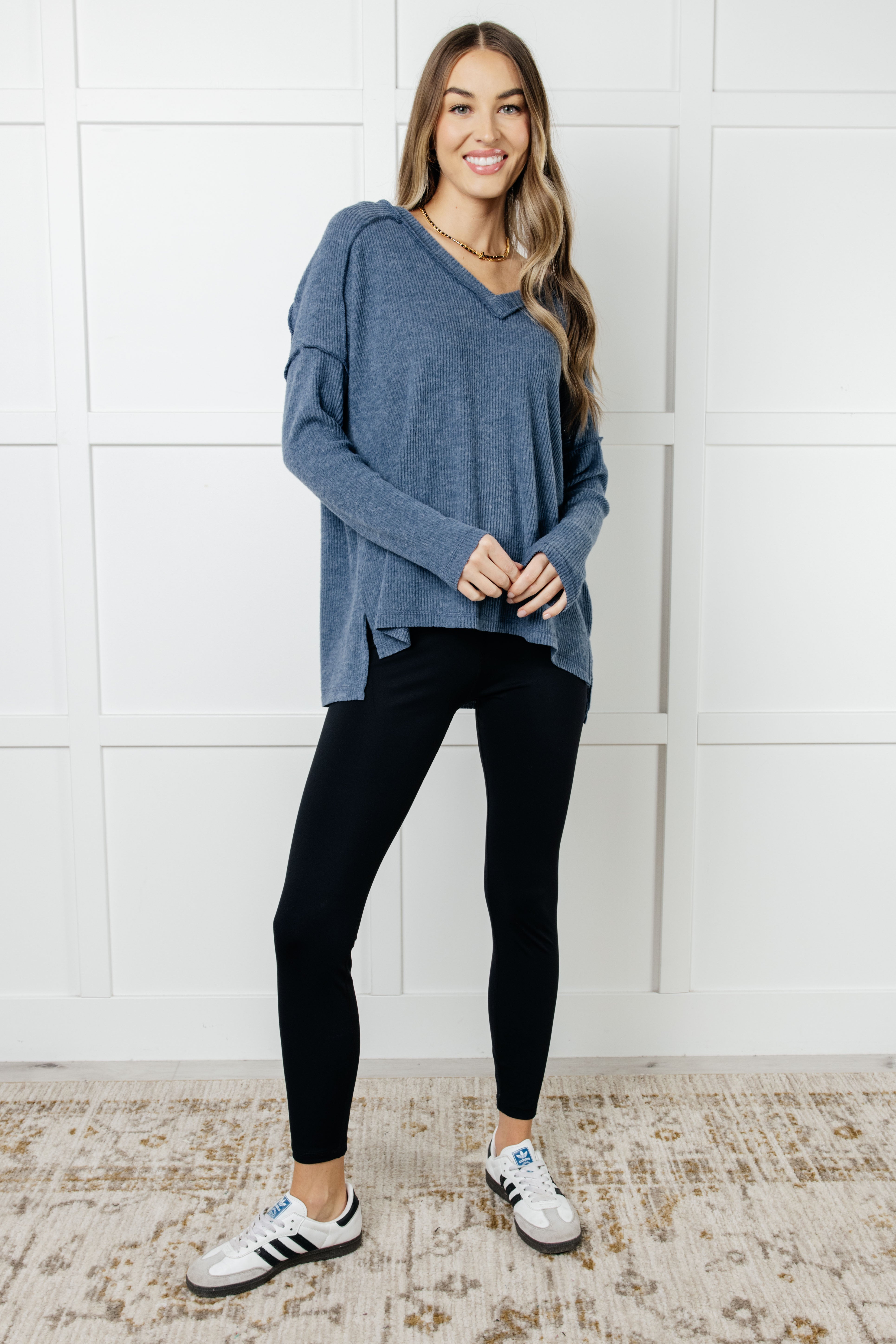 Warm & Cozy Hacci Knit Top in Blue