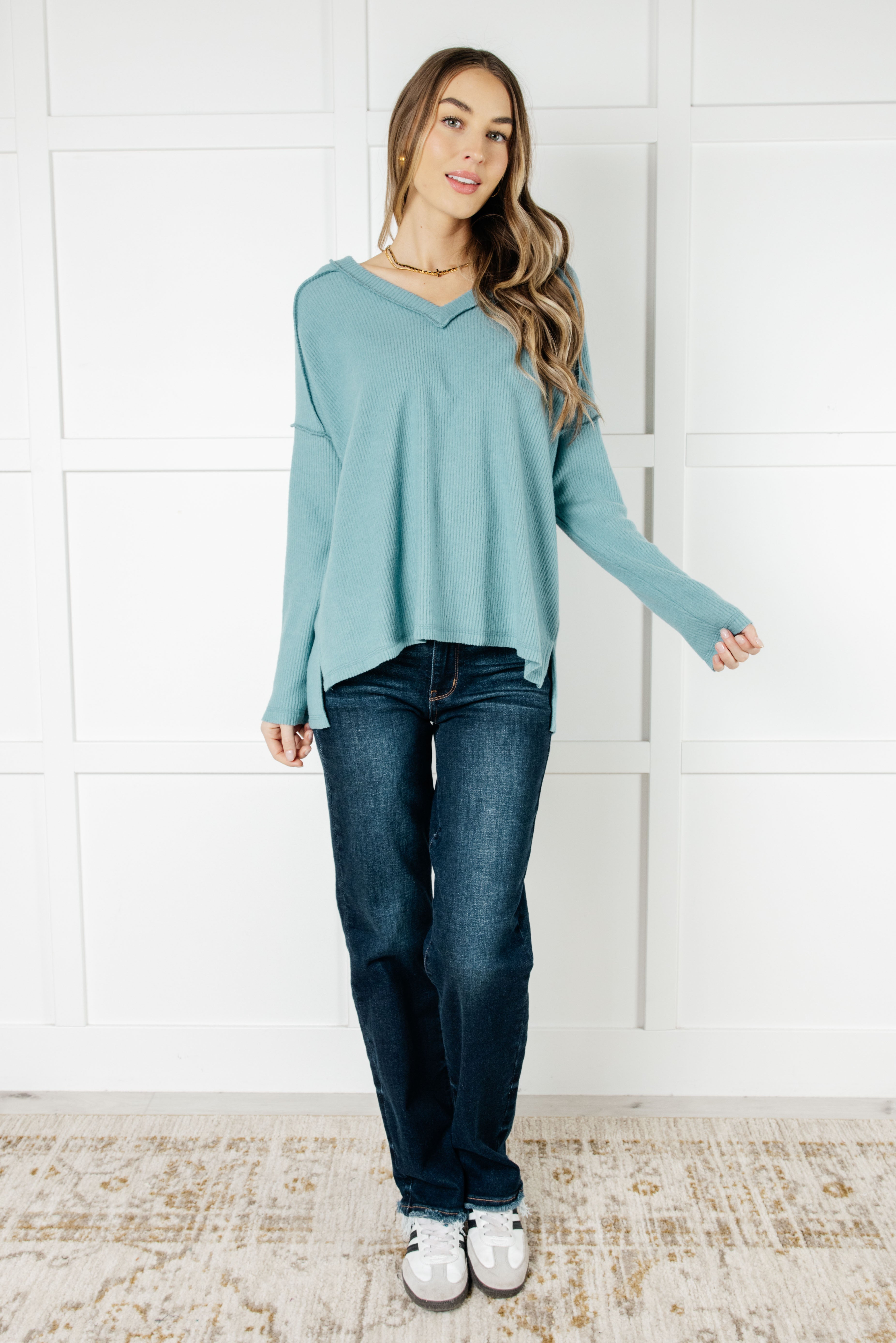 Warm & Cozy Hacci Knit Top in Teal